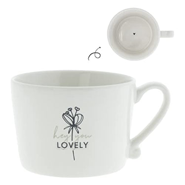 BC Tasse mit Henkel hey you LOVELY Keramik weiß schwarz Keramikgeschirr Küche gedeckter Tisch BC Cup im Sale